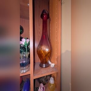 Amber and Red Glass Decanter with Stopper